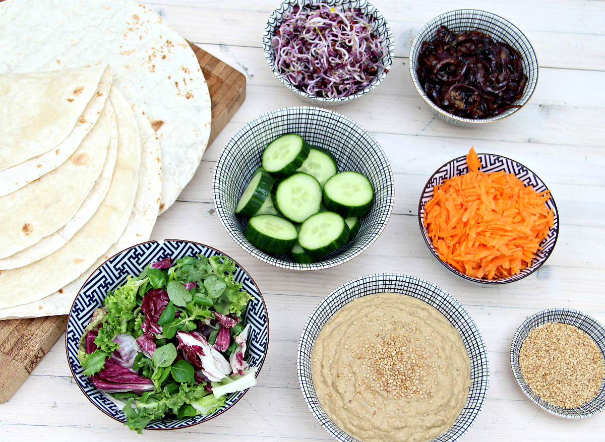 Baba Ganoush & Caramelized Onion Wraps - The Vegan Eskimo