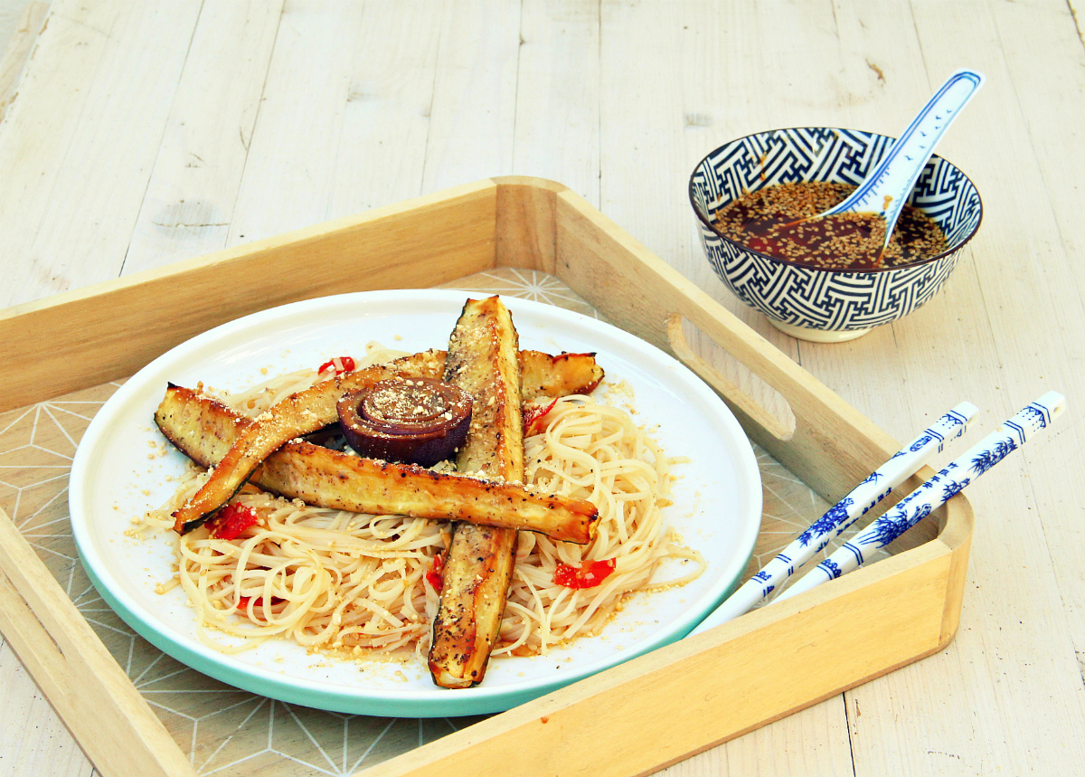 Vegan Miso Wasabi Glazed Zucchini & Rice Noodles - The Vegan Eskimo