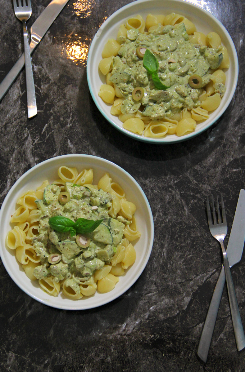 Pasta with Creamy Vegan Olive Pesto Sauce - The Vegan Eskimo