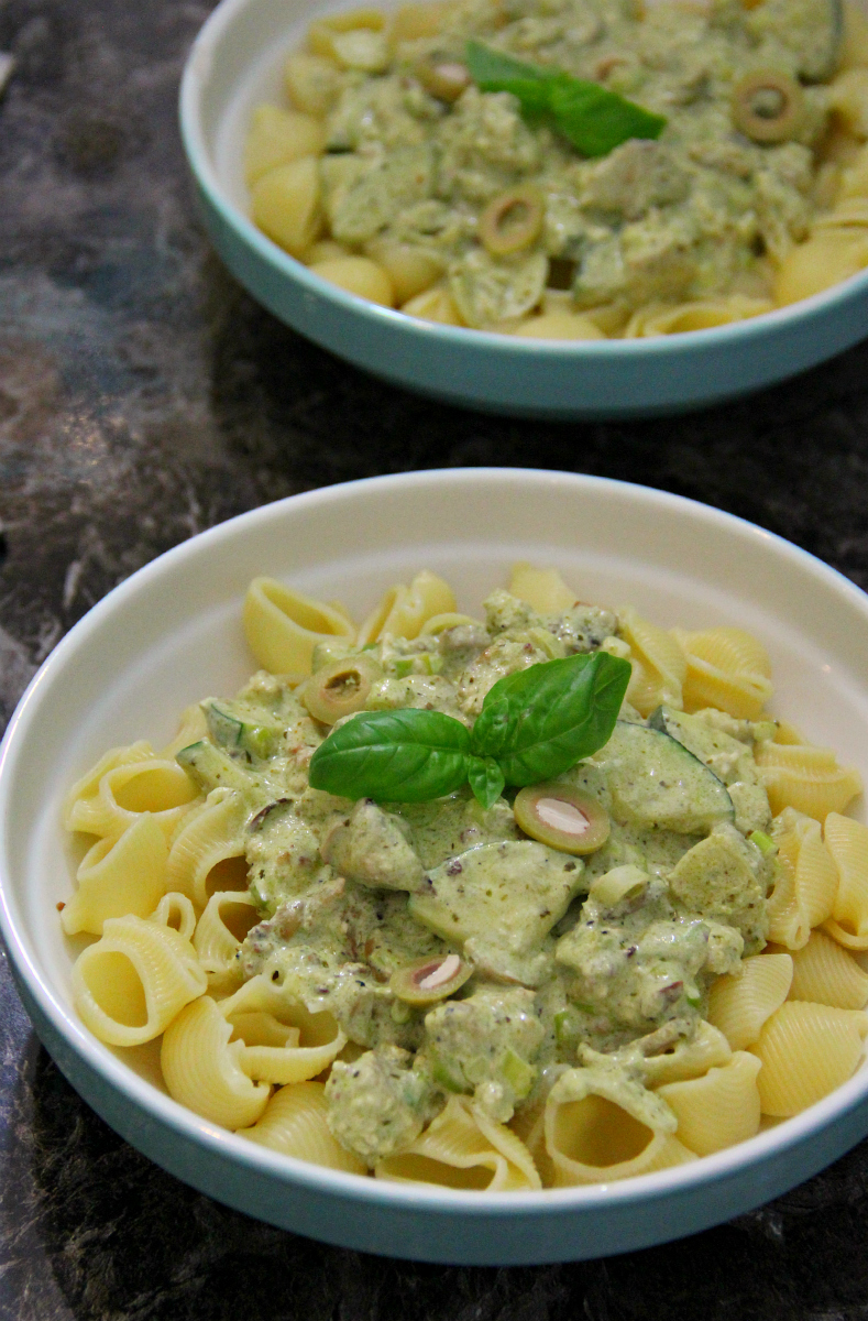 Pasta with Creamy Vegan Olive Pesto Sauce - The Vegan Eskimo