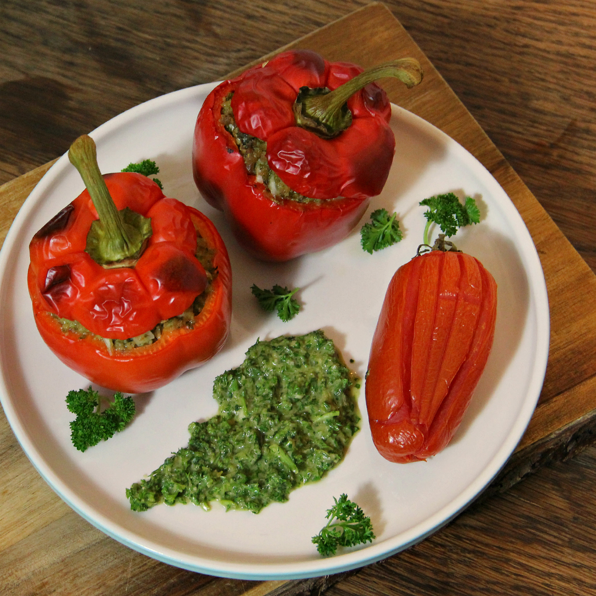 Seitan Chimichurri Stuffed Bell Peppers - The Vegan Eskimo