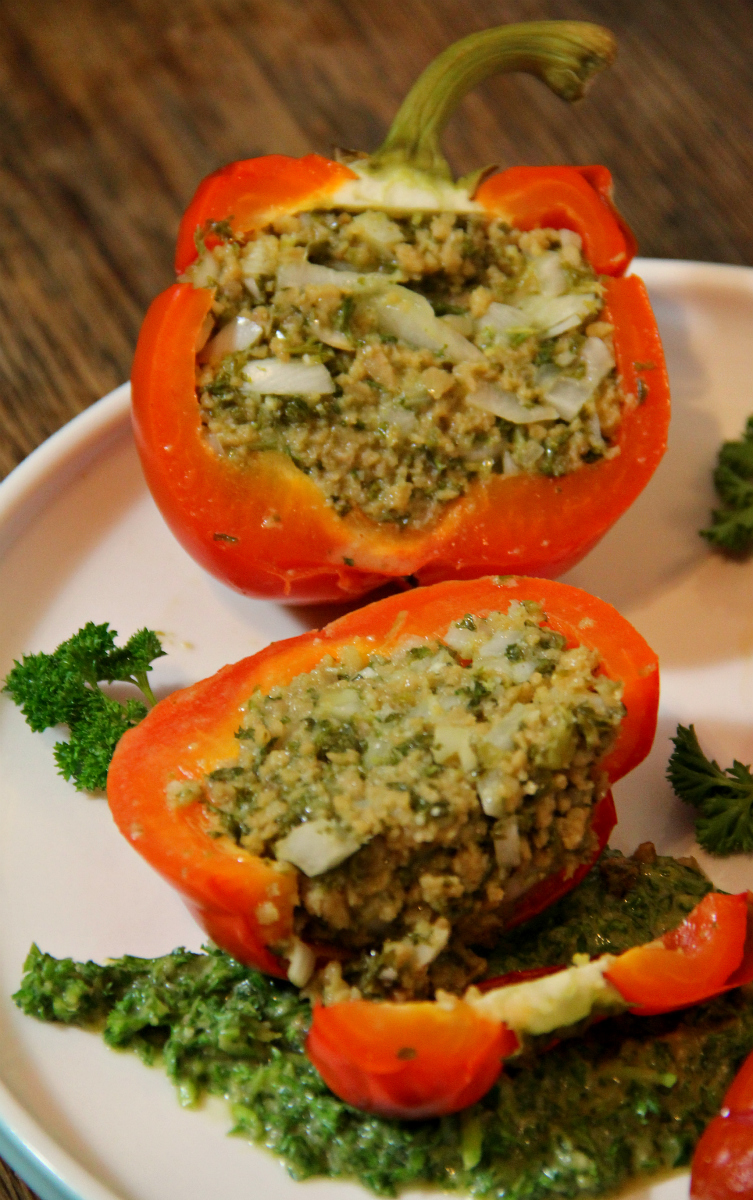 Seitan Chimichurri Stuffed Bell Peppers - The Vegan Eskimo