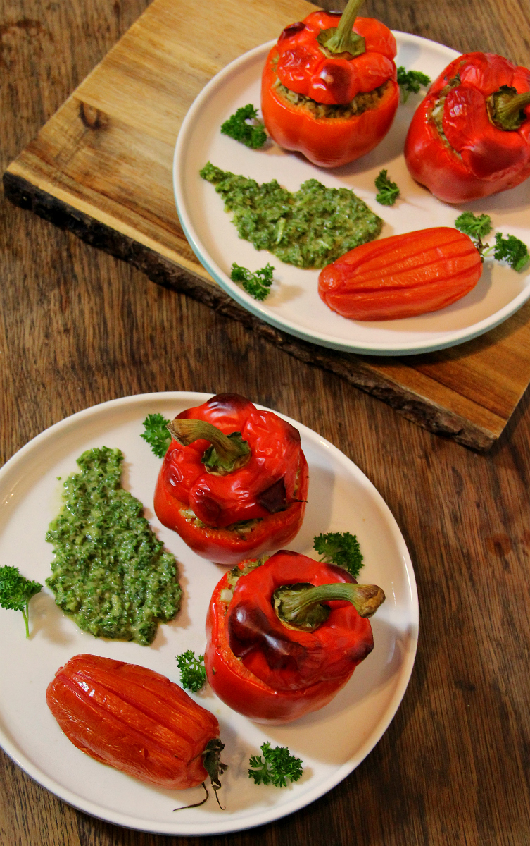 Seitan Chimichurri Stuffed Bell Peppers - The Vegan Eskimo