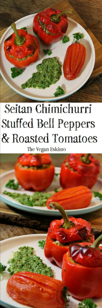 Seitan Chimichurri Stuffed Bell Peppers - The Vegan Eskimo