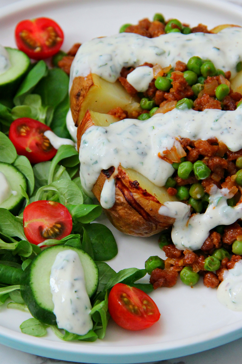 Soy mince & Pea stuffed baked potatoes - The Vegan Eskimo