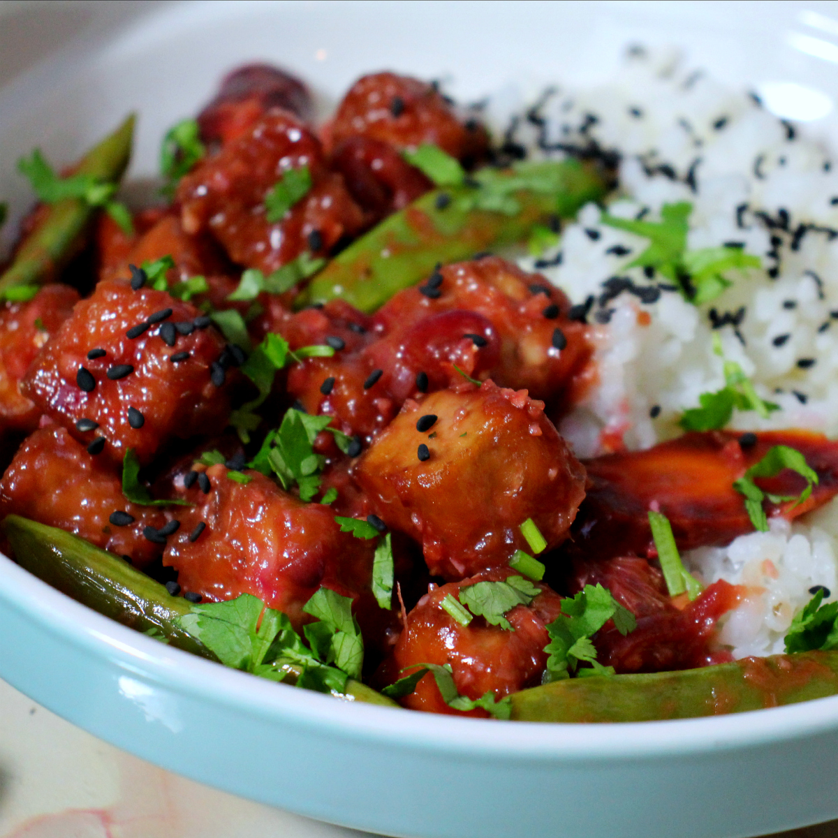 Spicy Orange Tofu, Veg & Sticky Rice - The Vegan Eskimo