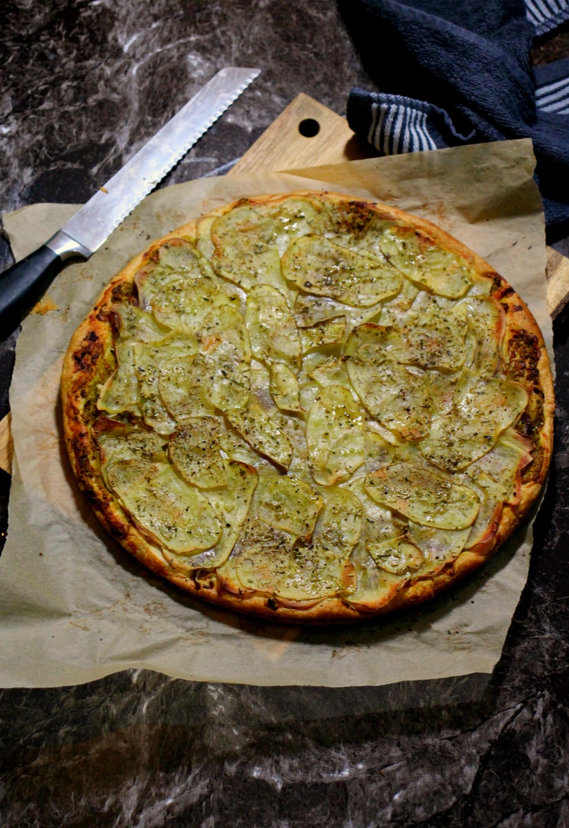 Vegan Flaky Potato Puff Pastry Pizza - The Vegan Eskimo