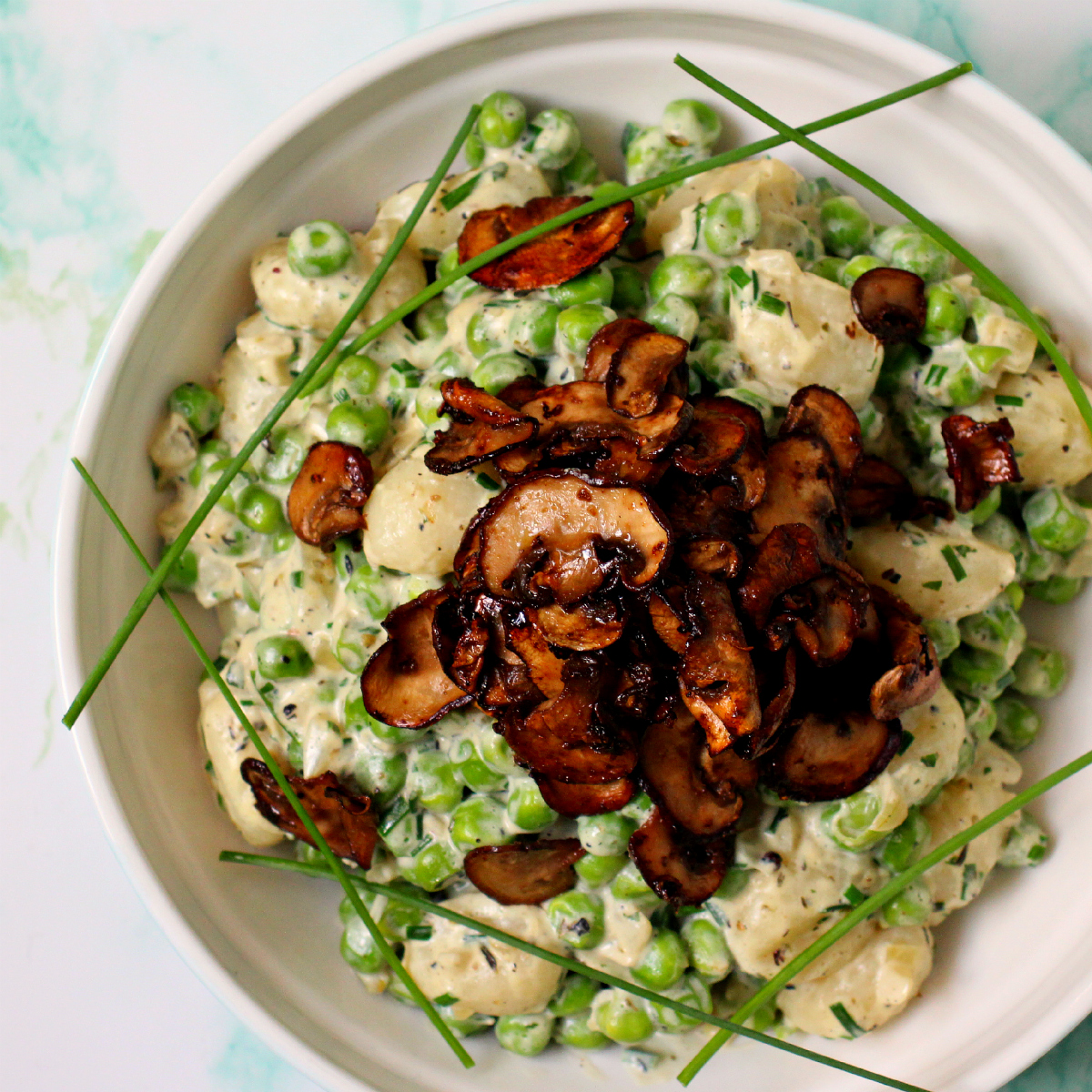 Vegan Potato Gnocchi Peas & Mushrooms - The Vegan Eskimo