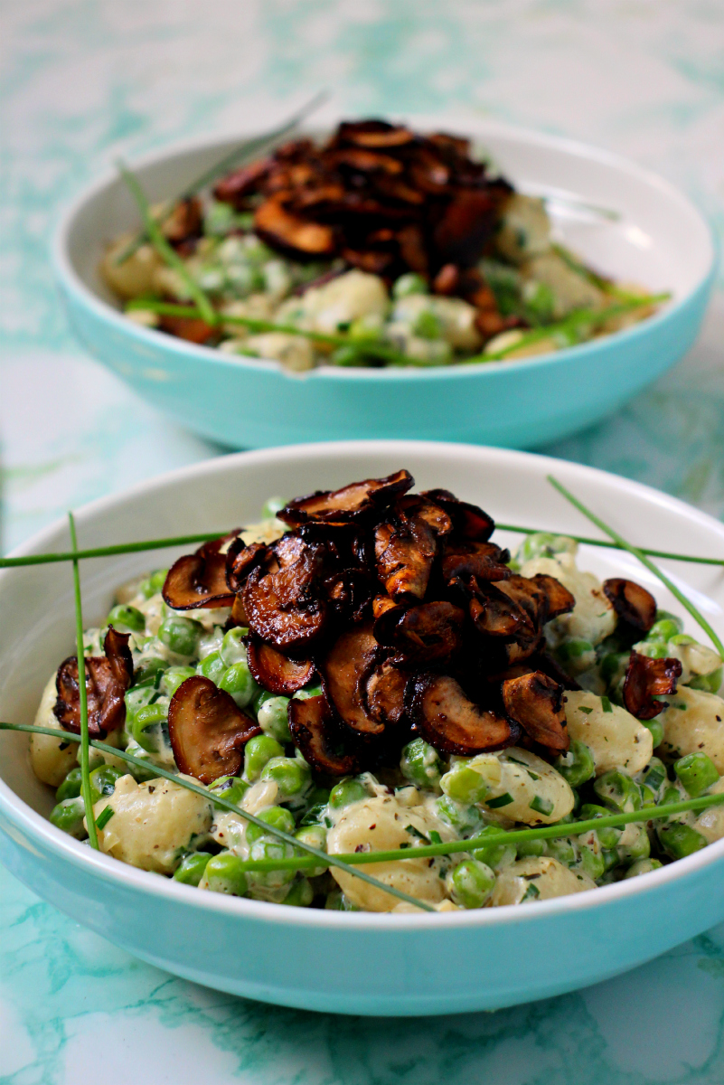 Vegan Potato Gnocchi Peas & Mushrooms - The Vegan Eskimo