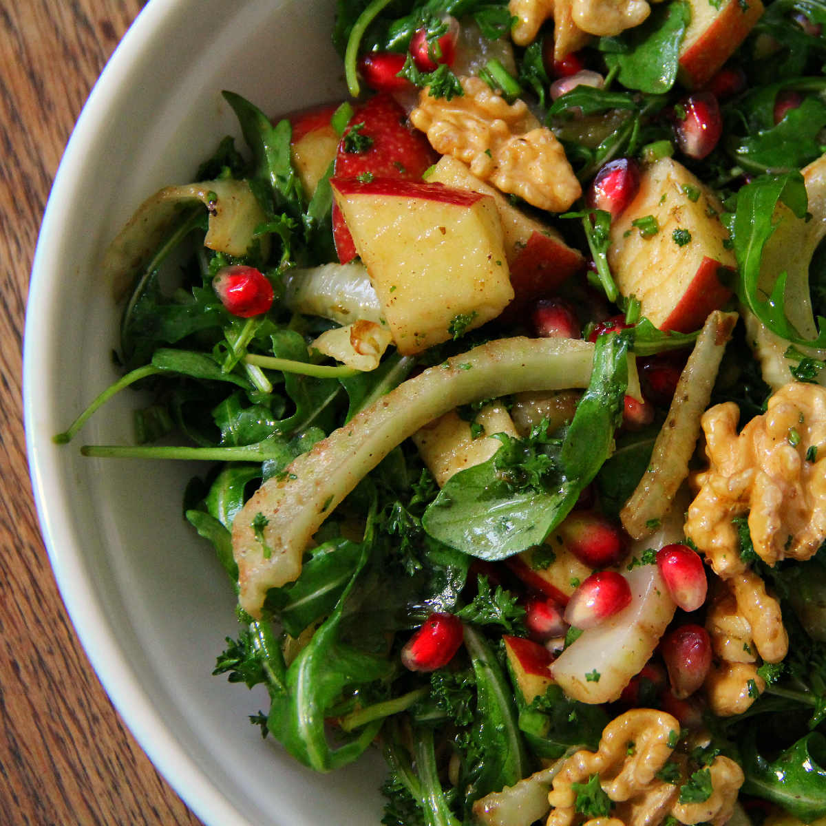 Fried Fennel Pomegranate Apple & Walnut Salad - The Vegan Eskimo