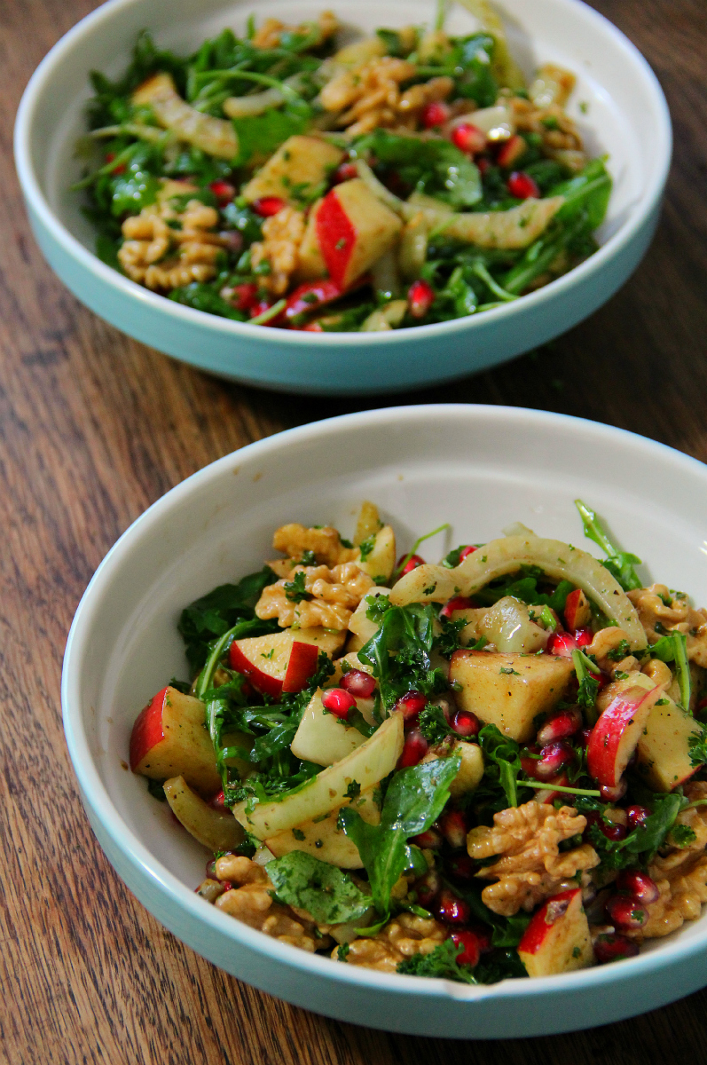 Fried Fennel Pomegranate Apple & Walnut Salad - The Vegan Eskimo